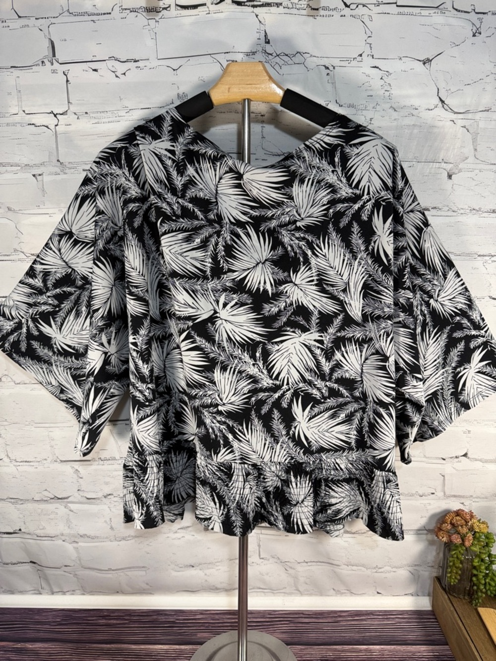 Michael Kors Black and White Palm-Print Tunic